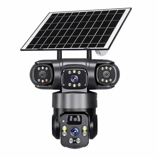 Supar 3 Lens Solar 4G Powered PTZ Outdoor CCTV Camera | 360° View | Color Night Vision | Two Way Audio | 4G SIM-Based Security Camera for Home with Mobile App V380 Pro (3 Lens Solar)