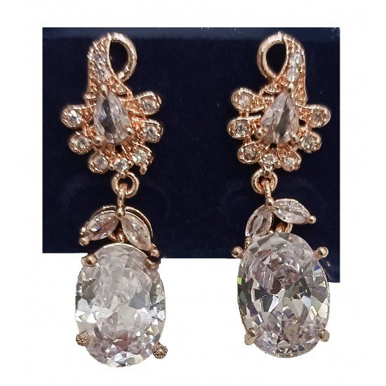 Fashion Latest Stylish Trendy Rose Gold Plated American Crystal Studded Contemporary Drop Earrings for Women & Girls Fashion Latest Stylish Trendy Rose Gold Plated American Crystal Studded Contemporary Drop Earrings for Women & Girls
