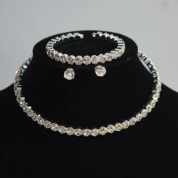 Crystal Rhinestone Choker Necklace, Bracelet and Earrings Set  