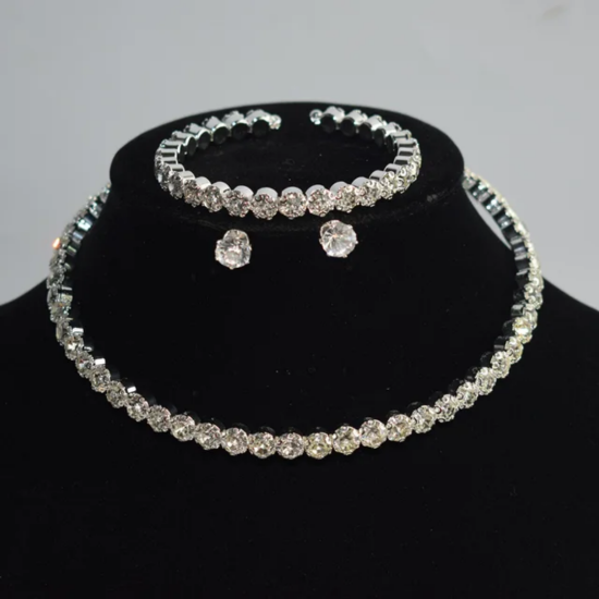 Crystal Rhinestone Choker Necklace, Bracelet and Earrings Set  