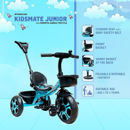 Tricycle with Parental Control, Storage Basket, Cushion Seat and Seat Belt for 12 Months to 48 Months Boys/Girls/Carrying Capacity Upto 30 Kgs (Color May Vary) Tricycle with Parental Control, Storage Basket, Cushion Seat and Seat Belt for 12 Months to 48 Months Boys/Girls/Carrying Capacity Upto 30 Kgs (Color May Vary)