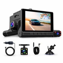 Touch Screen Dash Cam for Car, Full HD 1440p, Front Rear & Interior Triple Cam System 
