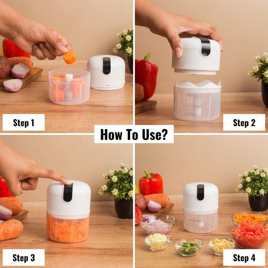 Mini Electric Food Chopper 250ml with 3 Sharp Blades ,USB Rechargeable Garlic & Vegetable Chopper  