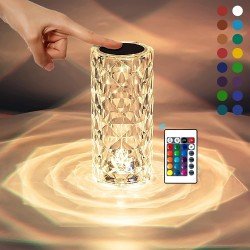 Crystal Lamp,16 Color Changing Rose Crystal Diamond Table Lamp,USB Rechargeable Touch Bedside Night Lamp with Remote Control for Bedroom, Living Room, Party Decor (Multicolor Pack of 1)