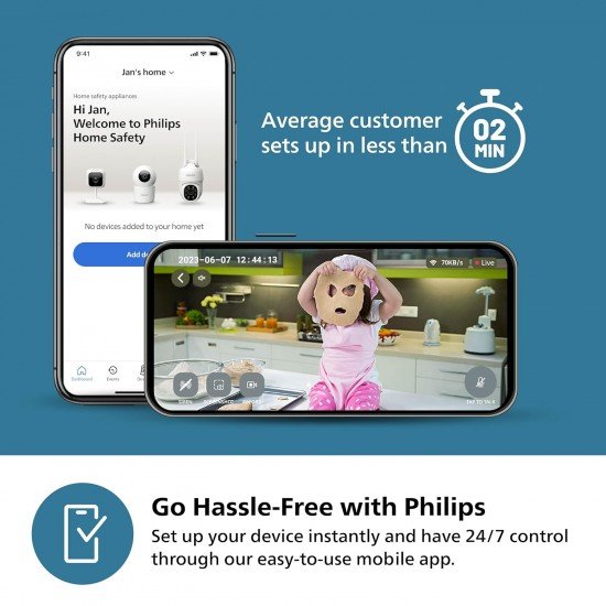 PHILIPS WiFi HSP1000 Fixed Indoor Security Camera | Full HD 2MP | 2-Way Talk | Motion Detect | Night Vision| SD Card | AES-128bit Encryption | 2 Year Brand Replacement Warranty PHILIPS WiFi HSP1000 Fixed Indoor Security Camera | Full HD 2MP | 2-Way Talk | Motion Detect | Night Vision| SD Card | AES-128bit Encryption | 2 Year Brand Replacement Warranty