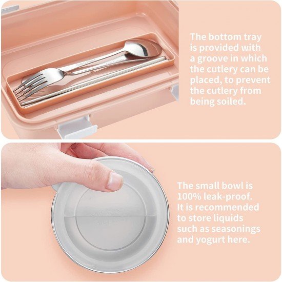 Lunch Box Sealed Leakage Proof Stainless Steel Lunch Box with Fork,Chopstick & Spoon Lid Office Food Container 3 Compartment for School Kids and Adults, 750ml Lunch Box Sealed Leakage Proof Stainless Steel Lunch Box with Fork,Chopstick & Spoon Lid Office Food Container 3 Compartment for School Kids and Adults, 750ml