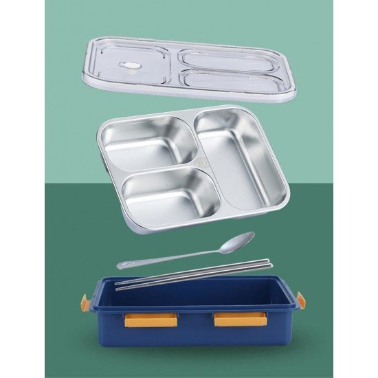 Lunch Box Sealed Leakage Proof Stainless Steel Lunch Box with Fork,Chopstick & Spoon Lid Office Food Container 3 Compartment for School Kids and Adults, 750ml Lunch Box Sealed Leakage Proof Stainless Steel Lunch Box with Fork,Chopstick & Spoon Lid Office Food Container 3 Compartment for School Kids and Adults, 750ml