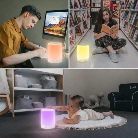 Mini Bluetooth Speaker Wireless with LED Light, Dimmable LED Night Light, 6 Color Modes, Type-C Charging