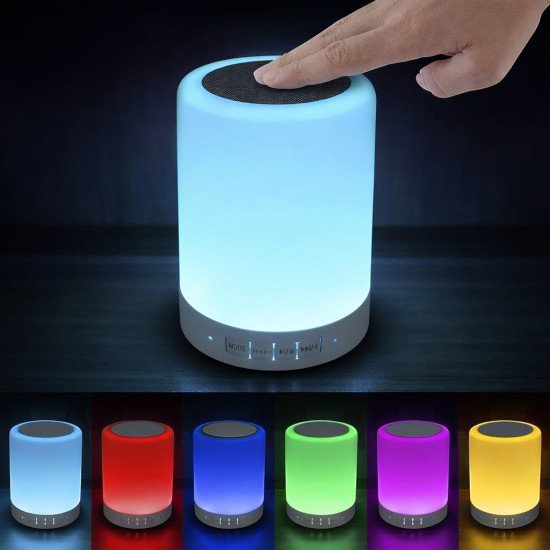 Mini Bluetooth Speaker Wireless with LED Light, Dimmable LED Night Light, 6 Color Modes, Type-C Charging