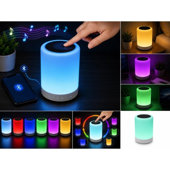 Mini Bluetooth Speaker Wireless with LED Light, Dimmable LED Night Light, 6 Color Modes, Type-C Charging
