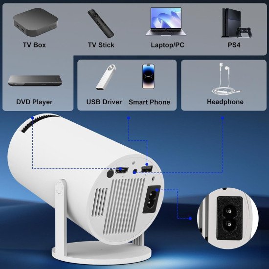 Smart Projector with Android 11 HD Projector 1080P 4K WiFi6 BT Home Theater Video Projector 