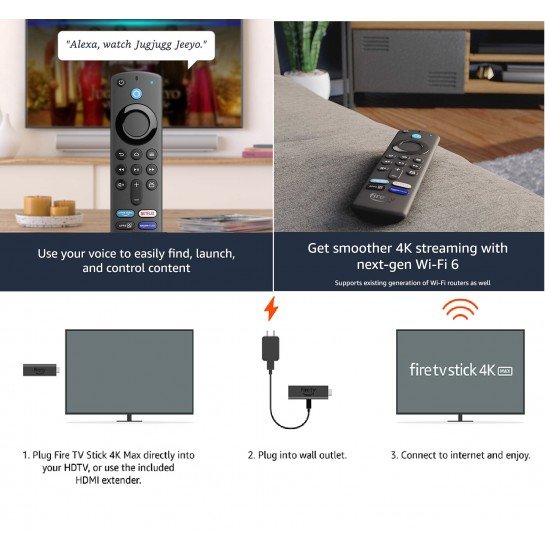 Fire TV Stick 4K Max streaming device, Wi-Fi 6, Alexa Voice Remote Fire TV Stick 4K Max streaming device, Wi-Fi 6, Alexa Voice Remote