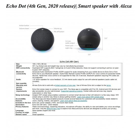 Echo Dot 4th Gen, 2020 release Smart speaker with Alexa Echo Dot 4th Gen, 2020 release Smart speaker with Alexa