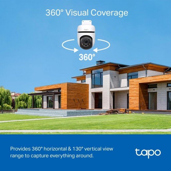 TP-Link 2K 3MP Outdoor Pan/Tilt Security Wi-Fi Camera, IP65 Weatherproof, Motion Detection, 360° Visual Coverage,Full-Colour Night Vision,Cloud &Local Storage,Works with Alexa&Google Home(Tapo C510W)