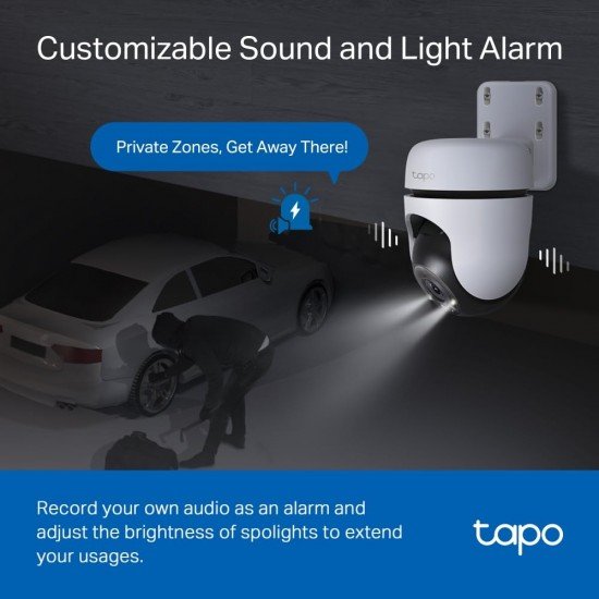 TP-Link 2K 3MP Outdoor Pan/Tilt Security Wi-Fi Camera, IP65 Weatherproof, Motion Detection, 360° Visual Coverage,Full-Colour Night Vision,Cloud &Local Storage,Works with Alexa&Google Home(Tapo C510W)