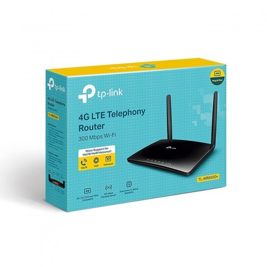 TP-Link N300 300 Mbps 2.4GHz 4G LTE Telephony Wireless WiFi, Wi-Fi Router, SIM Slot Unlocked, Two Removable External 4G LTE Antennas, No Configuration Required (TL-MR6500v) TP-Link N300 300 Mbps 2.4GHz 4G LTE Telephony Wireless WiFi, Wi-Fi Router, SIM Slot Unlocked, Two Removable External 4G LTE Antennas, No Configuration Required (TL-MR6500v)