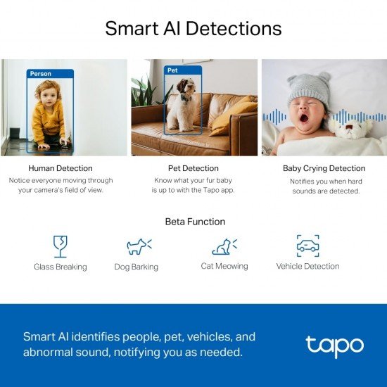 TP-Link Tapo C220 Pan/Tilt Smart AI 2K 4MP QHD 1440p Home Security Wi-Fi Camera| Alexa & Google Assistant Enabled |Night Vision|Two-Way Audio| Motion Detection