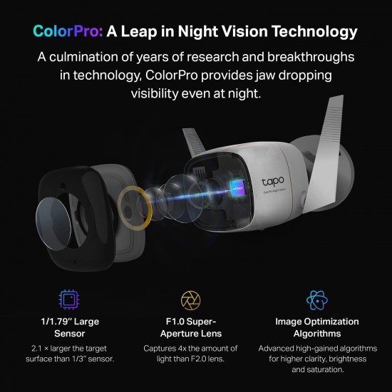 TP-Link Tapo C325WB 2K QHD Outdoor Security Wi-Fi Camera, IP66 Weatherproof, Motion Detection, 1/1.79''Large Sensor,4MP, Color Pro Night Vision, Cloud&SD Card Storage, Works with Alexa&Google Home