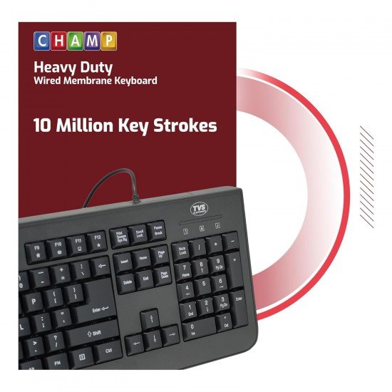 TVS ELECTRONICS Champ Heavy Duty Membrane Wired Keyboard | Array of 104 Keys |Multimedia Functions|Membrane Keys| Compatible|Smooth Handling|Lightweight|Plug|SND Play USB Connectio |Sculpted Key Cap