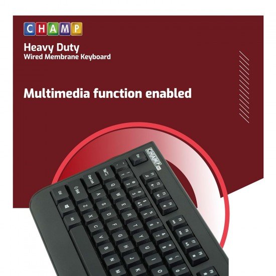 TVS ELECTRONICS Champ Heavy Duty Membrane Wired Keyboard | Array of 104 Keys |Multimedia Functions|Membrane Keys| Compatible|Smooth Handling|Lightweight|Plug|SND Play USB Connectio |Sculpted Key Cap