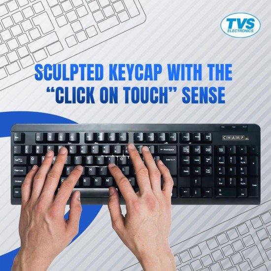 TVS ELECTRONICS Champ USB XL Keyboard, Membrane Key Switches For Silent & Comfortable Use, More Than 10 Million Key Strokes, Laser Etched Characters On Key Caps, Enabled Rupee symbols, Sculpted Keycap TVS ELECTRONICS Champ USB XL Keyboard, Membrane Key Switches For Silent & Comfortable Use, More Than 10 Million Key Strokes, Laser Etched Characters On Key Caps, Enabled Rupee symbols, Sculpted Keycap