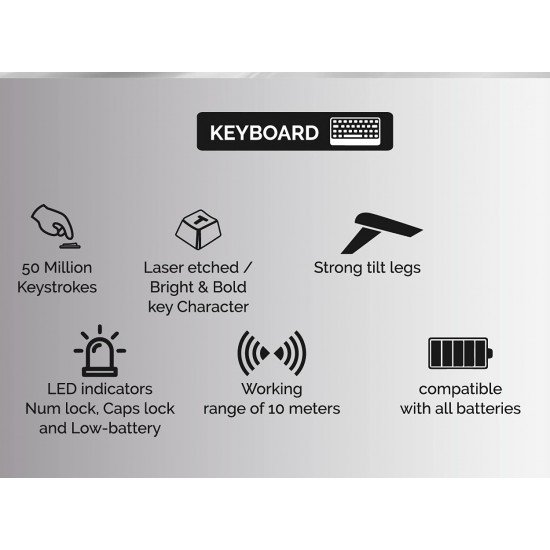 TVS ELECTRONICS Platina Wireless Mechanical Combo (Keyboard, Mouse) Strong Tilt Legs, Laser-Etched Key CapsLED Indicators Mouse Advanced Optical Tracking, Optical Tracking @ 1600 DPI, Built-in dongle