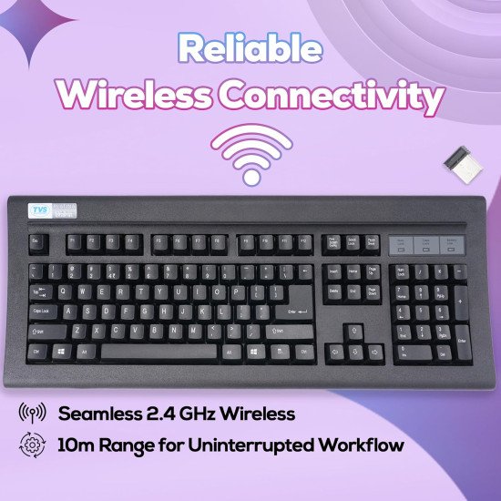 TVS ELECTRONICS Platina Wireless Mechanical Keyboard ,LED Indicators, 50M Keystroke Life,10M Range, Auto Sleep Mode| Rupee Symbol|1-Year Warranty | Black