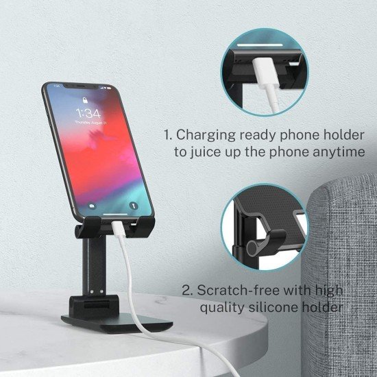 Tabletop Smart Foldable Mobile Stand for Table and Bed, Height Adjustable Universal Phone Holder for All Smartphones & Tablet- Piramid Stand Free (Multicolour)