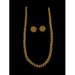 Traditional Gold Plated Ball Chain Necklace with Stud Earrings Set, Ethnic Indian Style Jewelry, Long Length, Made by Copper