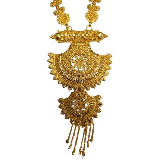 Traditional Gold Plated Indian Wedding Jewelry Set, Long Chandelier Earrings with Matching Necklace, Antique Ethnic Design, Bridal Wear, Jewelry made by copper