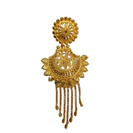 Traditional Gold Plated Indian Wedding Jewelry Set, Long Chandelier Earrings with Matching Necklace, Antique Ethnic Design, Bridal Wear, Jewelry made by copper