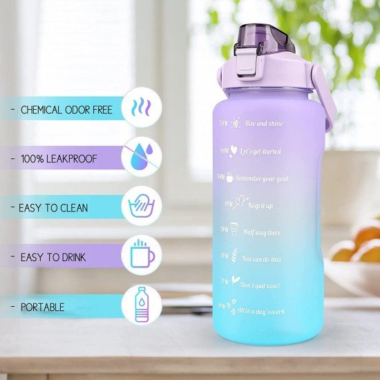 Sipper Water Bottle 2 Liter with Motivational Time Marker Non-Toxic Water Bottle for Office, Water Bottle for Gym , Plastic, Pack of 1