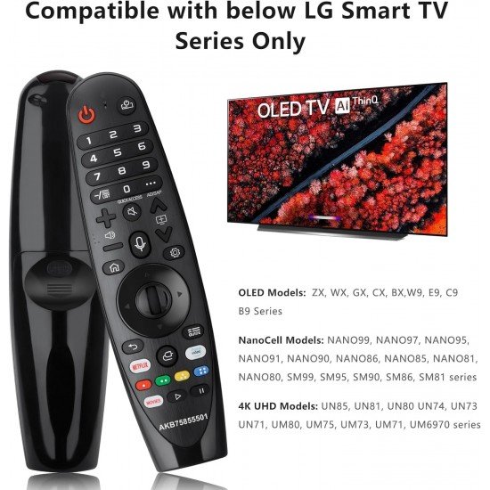 LG Voice Magic Remote AKB75855501 for LG Smart TV Magic Remote Replacement AN-MR20GA MR19BA MR18BA MR650A, with Pointer Function/Hotkeys Such as Netflix/Prime-Video/Movies LG Voice Magic Remote AKB75855501 for LG Smart TV Magic Remote Replacement AN-MR20GA MR19BA MR18BA MR650A, with Pointer Function/Hotkeys Such as Netflix/Prime-Video/Movies
