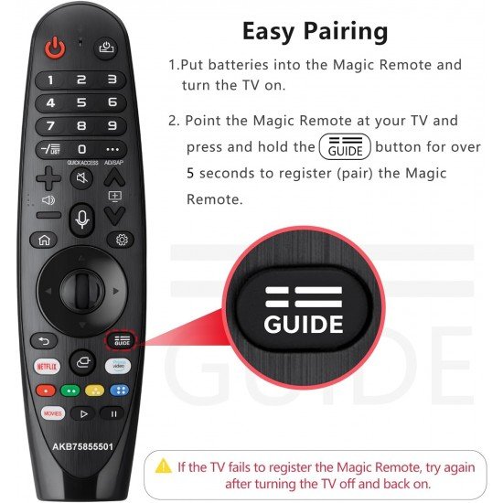 LG Voice Magic Remote AKB75855501 for LG Smart TV Magic Remote Replacement AN-MR20GA MR19BA MR18BA MR650A, with Pointer Function/Hotkeys Such as Netflix/Prime-Video/Movies LG Voice Magic Remote AKB75855501 for LG Smart TV Magic Remote Replacement AN-MR20GA MR19BA MR18BA MR650A, with Pointer Function/Hotkeys Such as Netflix/Prime-Video/Movies