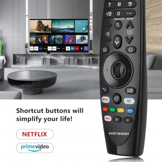 LG Voice Magic Remote AKB75855501 for LG Smart TV Magic Remote Replacement AN-MR20GA MR19BA MR18BA MR650A, with Pointer Function/Hotkeys Such as Netflix/Prime-Video/Movies LG Voice Magic Remote AKB75855501 for LG Smart TV Magic Remote Replacement AN-MR20GA MR19BA MR18BA MR650A, with Pointer Function/Hotkeys Such as Netflix/Prime-Video/Movies