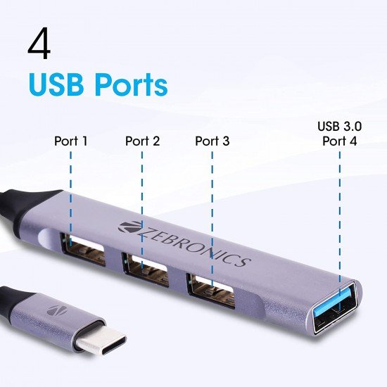 ZEBRONICS Zeb-TA200U,4 in 1 USB Type C multiport Adapter ZEBRONICS Zeb-TA200U,4 in 1 USB Type C multiport Adapter