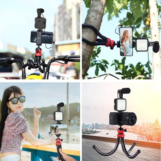 Camera Video Recording Vlogging Kit for Video Making, Mic, Mini Tripod Stand, LED Light & Phone Holder Clip for Making Videos Podcasting Camera Video Recording Vlogging Kit for Video Making, Mic, Mini Tripod Stand, LED Light & Phone Holder Clip for Making Videos Podcasting