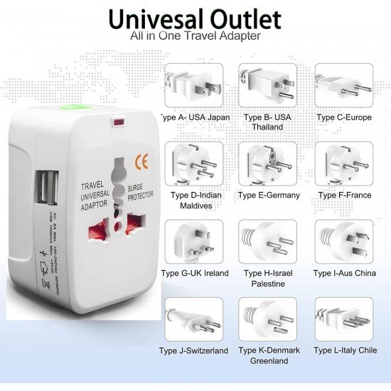 Universal Travel Adapter Plug Travel Adapter International All in One Worldwide Universal Travel Adapters Compatible with Smart Phone, Laptop, Mobile, Camera, Tablet